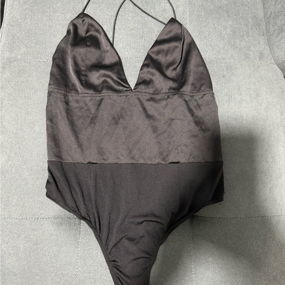 Elegant Black Satin Bodysuit